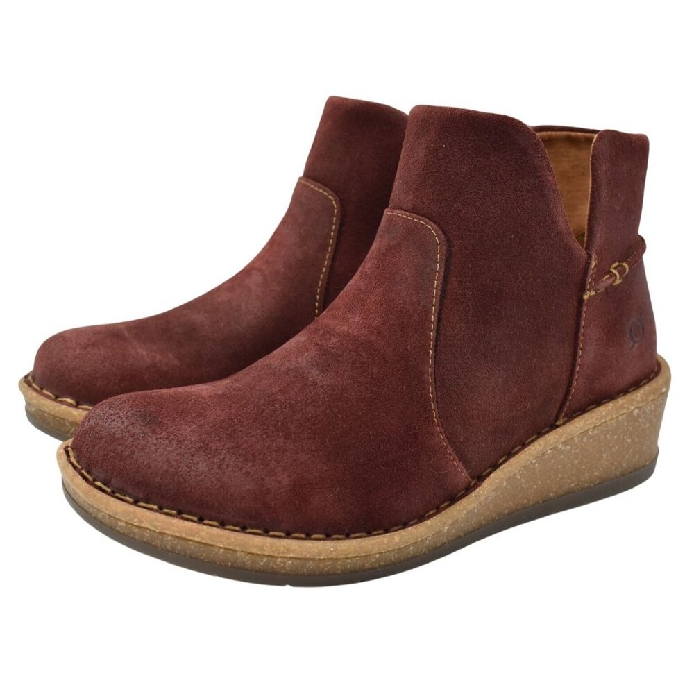 Born Womens Size 7 Viv Dark Red Distressed Leather Zip Booties Boots Shoes